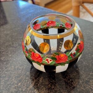 MacKenzie-Childs Black and White Striped Glass Bowl4” opening